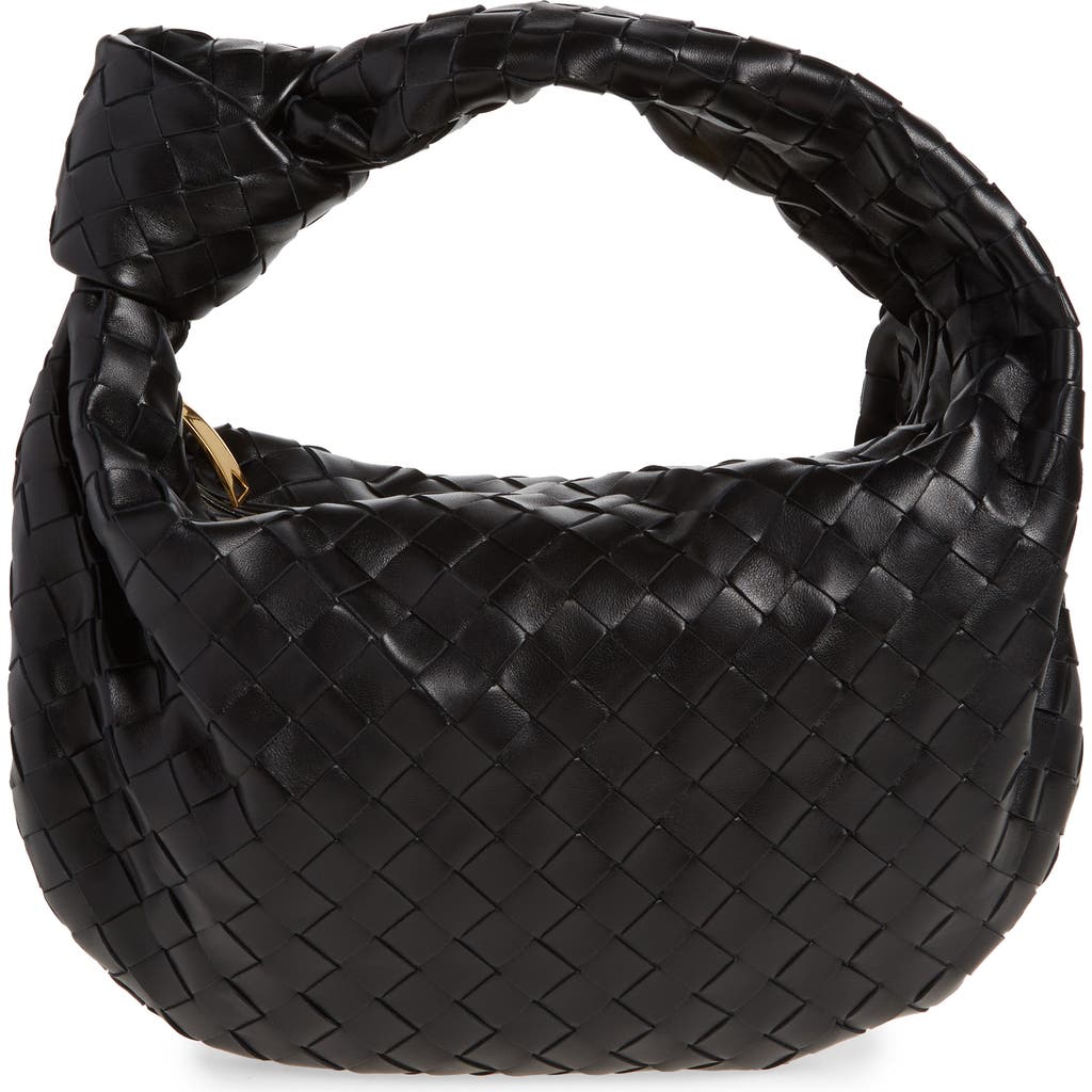 Bottega Veneta Jodie Teen Mini Knotted Intrecciato Leather Tote In Black-gold