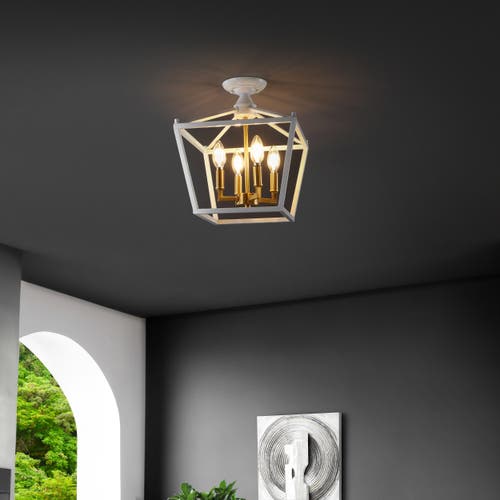 Jonathan Y Plains 4-light Iron Modern Farmhouse Led Flush Mount In White/brass Gold