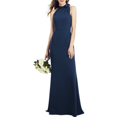 After Six Bow Neck Crepe Gown, Blue