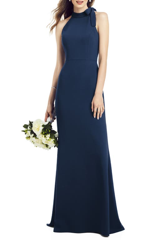 After Six Bow Neck Crepe Gown in Midnight