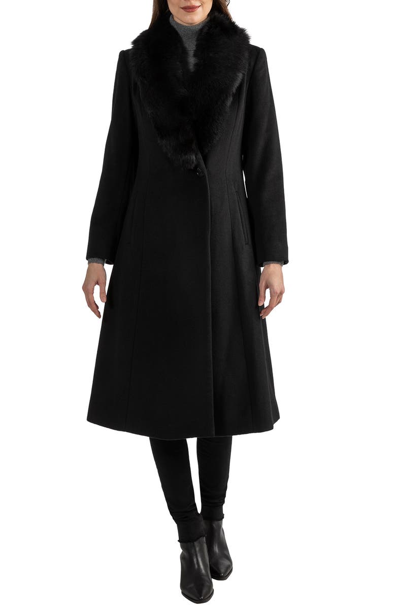 Sofia Cashmere Toscana Genuine Dyed Lamb Shearling Collar Wool Blend Coat