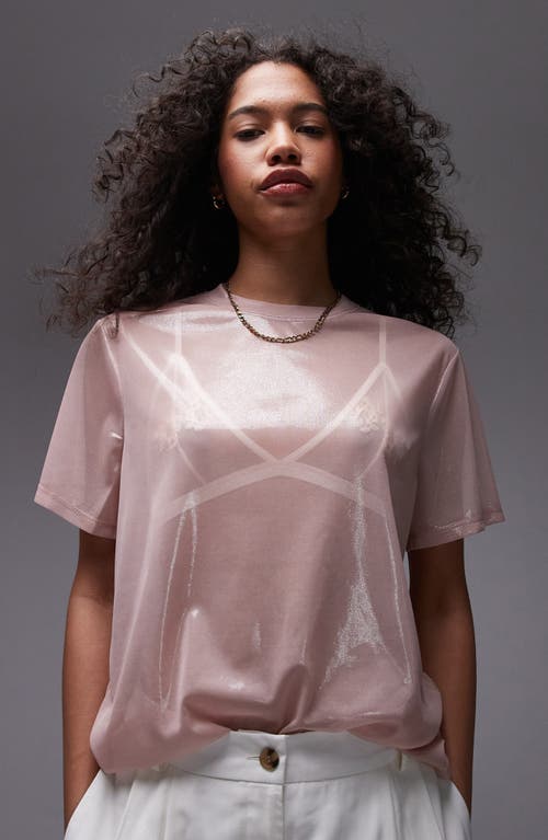 Shop Topshop Metallic Sheer T-shirt In Pink