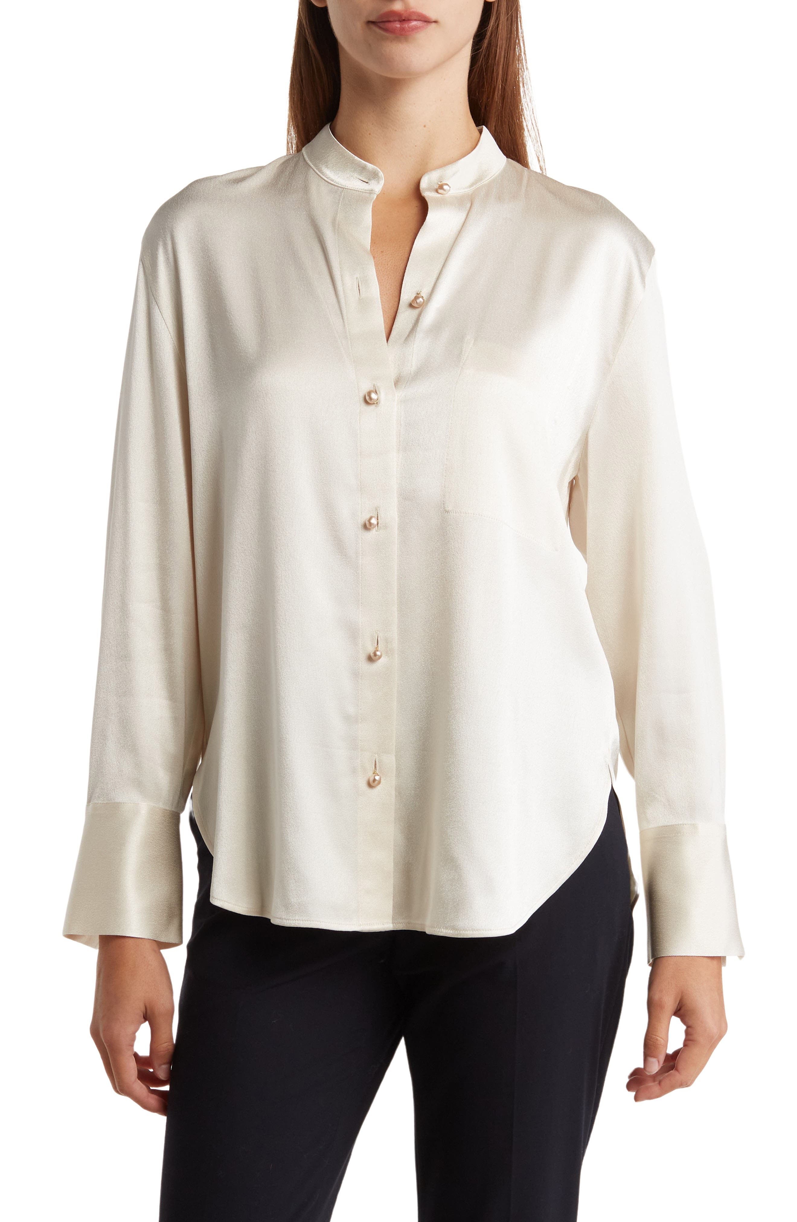 Vince Relaxed Band Collar Button-Up Shirt | Nordstromrack