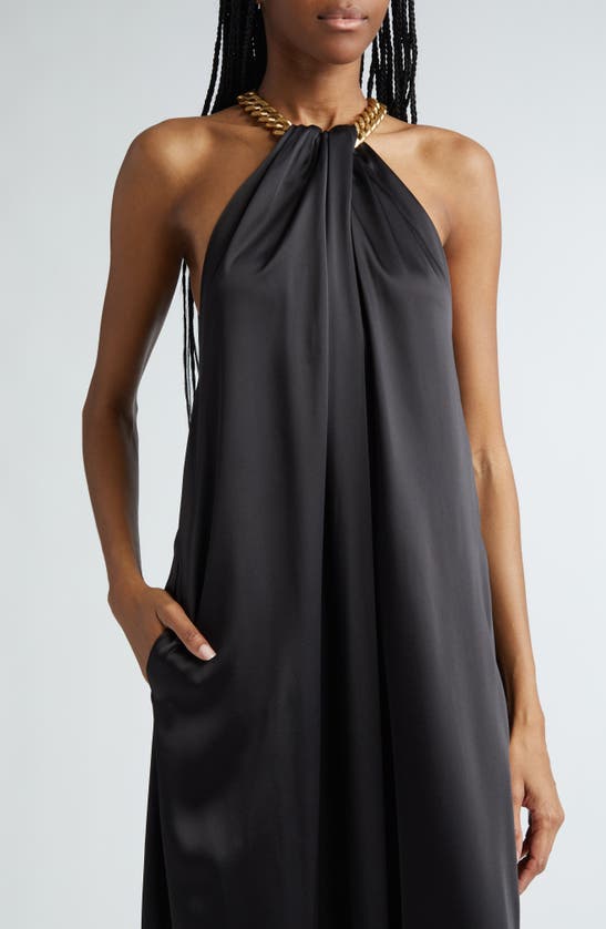 Shop Stella Mccartney Chain Crossover Halter Satin Gown In Black