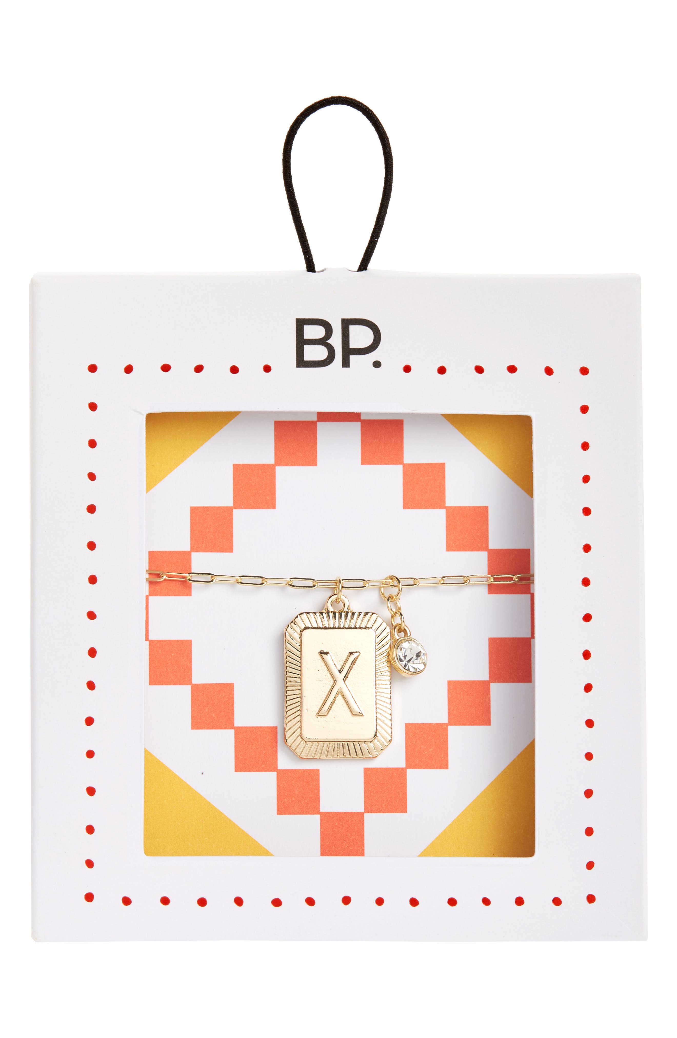 BP. Initial Plaque Pendant Necklace in X- Clear- Gold