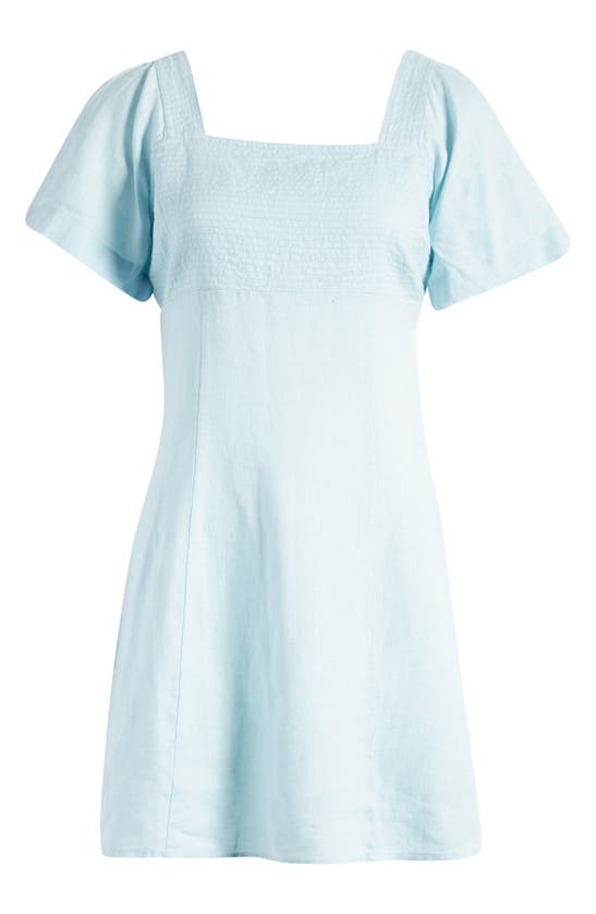 Shop Madewell Flutter Sleeve Linen Blend Minidress In Blue Heron