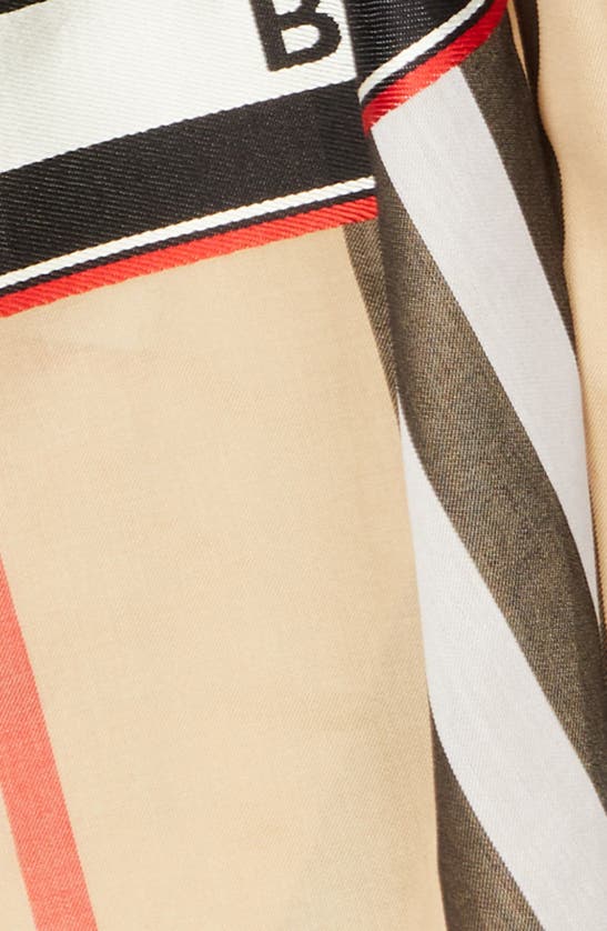 Burberry Monogram Icon Stripe and Check Print Silk Scarf - Brown