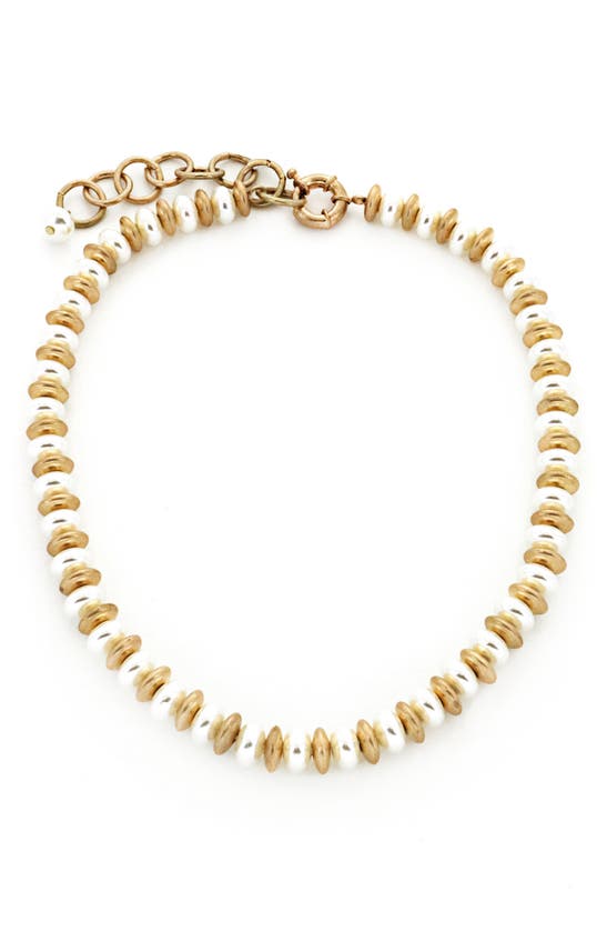 Shop Panacea Disc & Imitation Pearl Collar Necklace In White