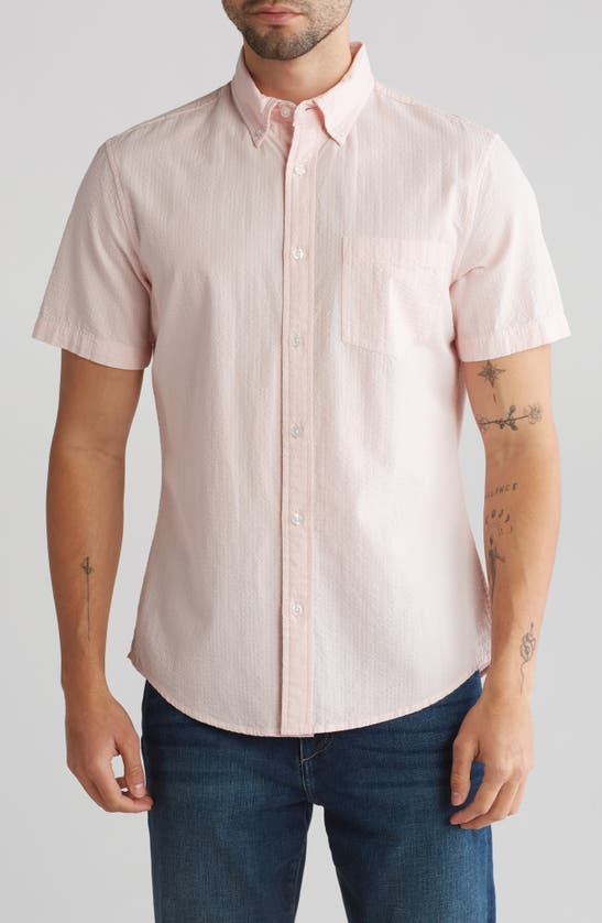 14th & Union Short Sleeve Seersucker Button-down Shirt In Pink Cake