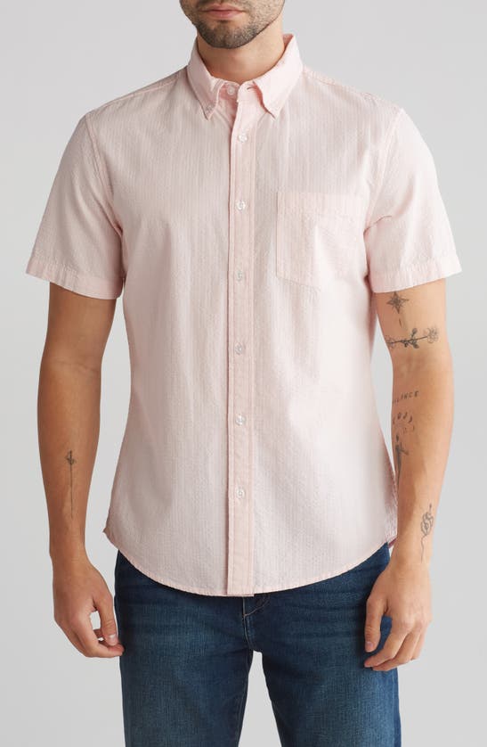 14th & Union Short Sleeve Seersucker Button-down Shirt In Pink