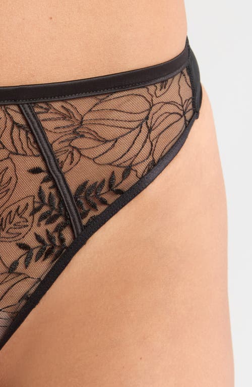 Shop Bluebella Seraphim High Waist Embroidered Mesh Thong In Black