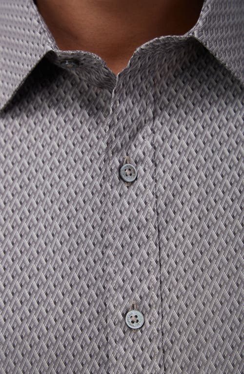 Shop Bugatchi Julian Shaped Fit Basketweave Print Button-up Shirt In Graphite