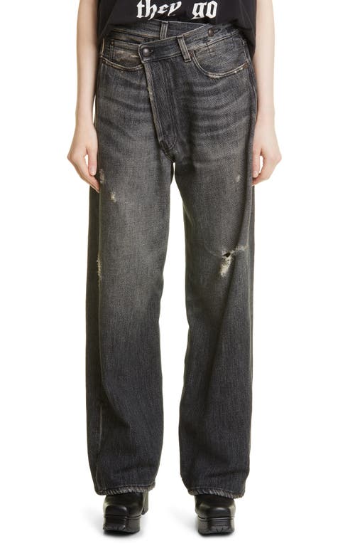 R13 Distressed Crossover Jeans in Koze Charcoal Black