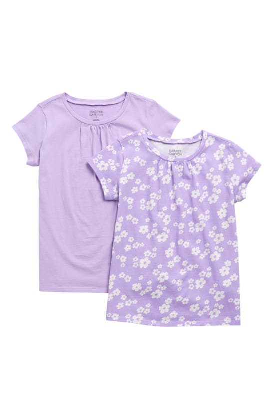 Harper Canyon Kids' Short Sleeve T-shirt In Purple Mini Blossoms- Pack