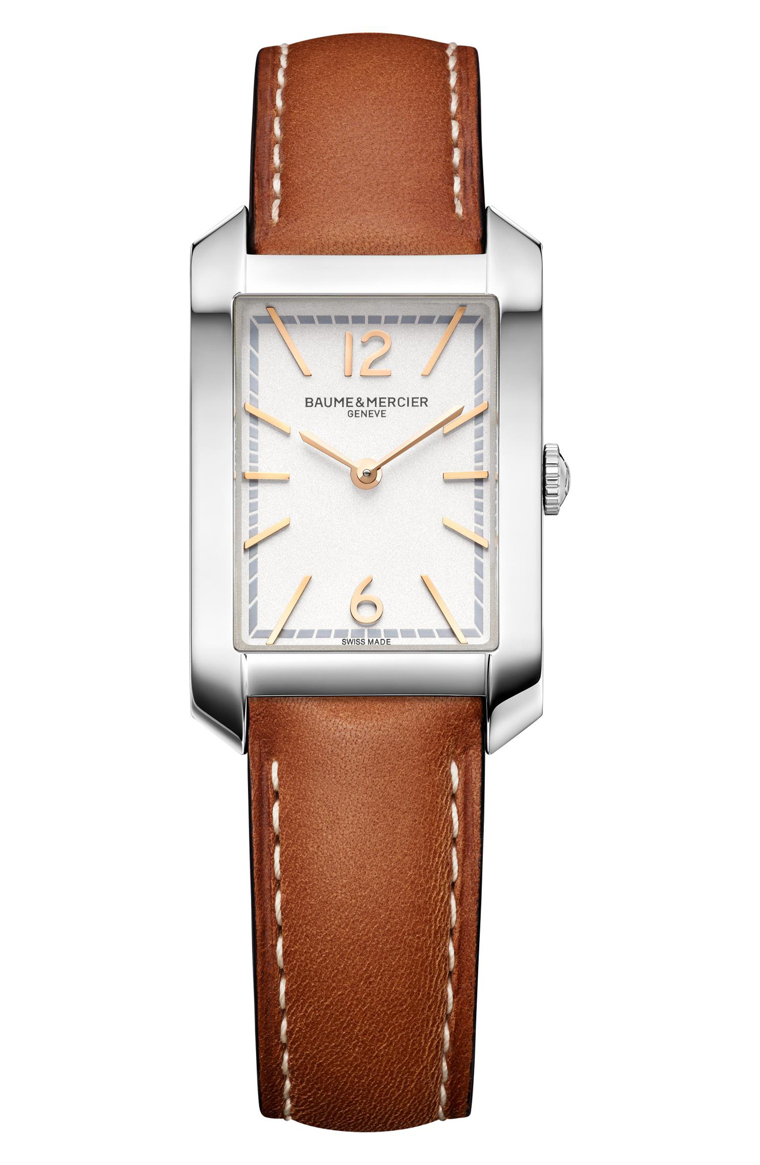 Baume & Mercier Hampton 10472 Automatic Leather Strap Watch, 35mm in Silver Coloured Cover