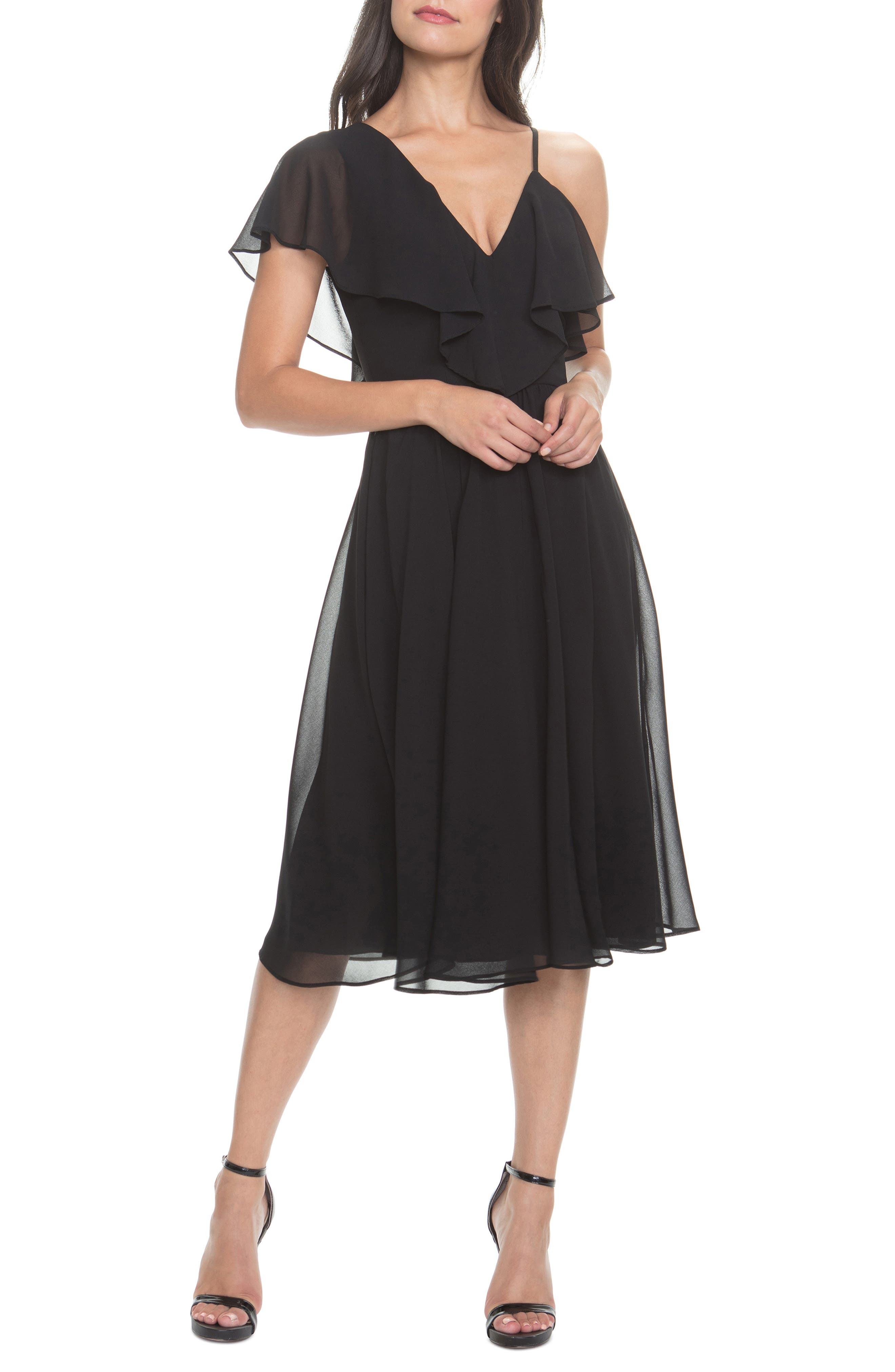 Dress The Population Claudia Asymmetrical Ruffle Cocktail Dress
