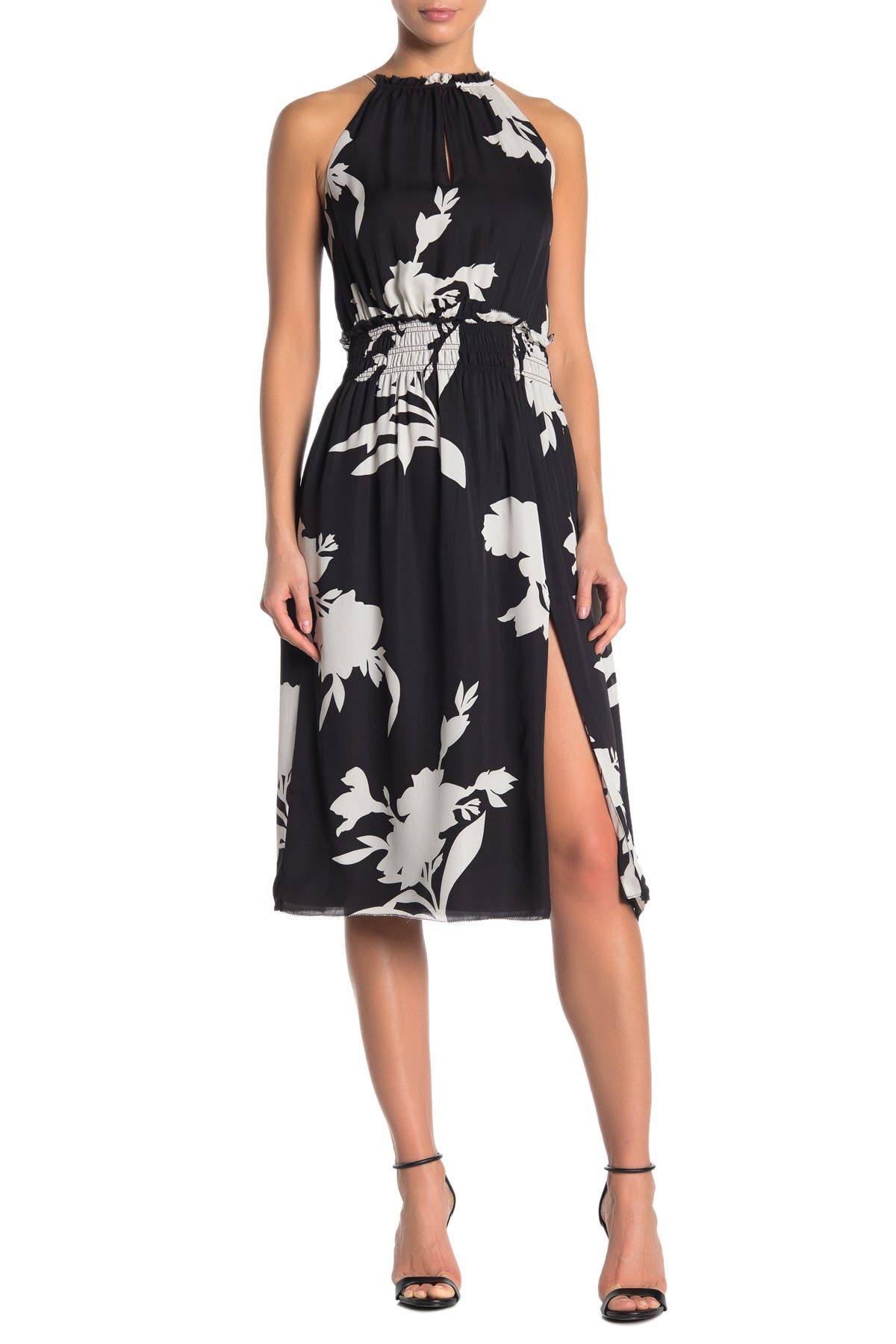 halter neck floral midi dress