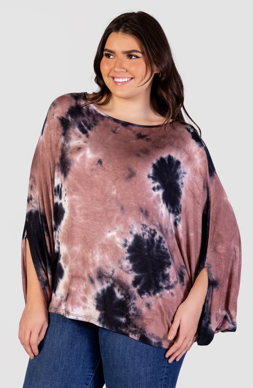 24seven Comfort Apparel Tie Dye Print Relaxed Top In Brown Multi