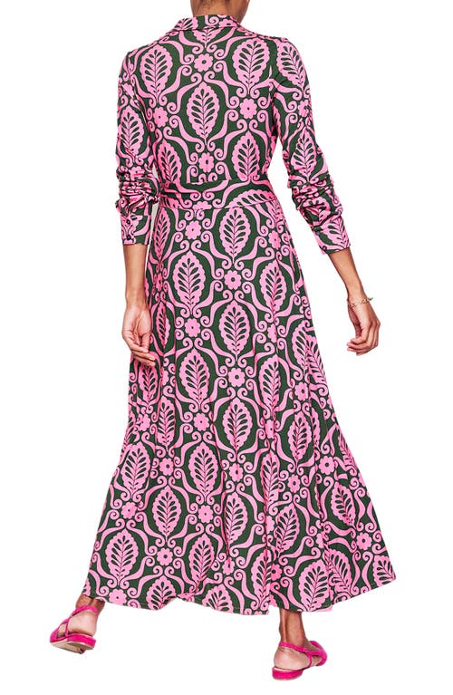 Shop Boden Marcia Print Long Sleeve Maxi Shirtdress In Pink Foliage Stamp