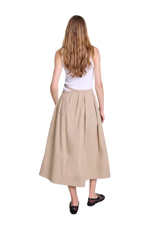 Shop Maje Long Studded Cotton Skirt In Beige