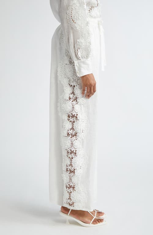 Shop Zimmermann Halliday Lace Trim Linen Wide Leg Pants In Ivory