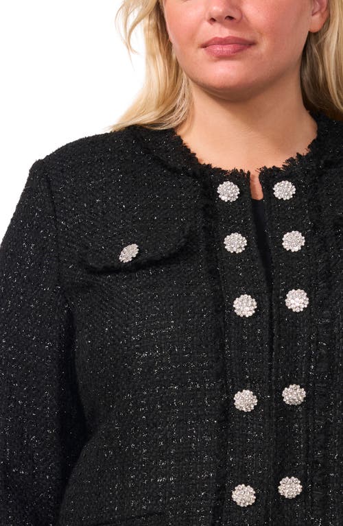 Shop Cece Embellished Fringe Tweed Jacket In Rich Black