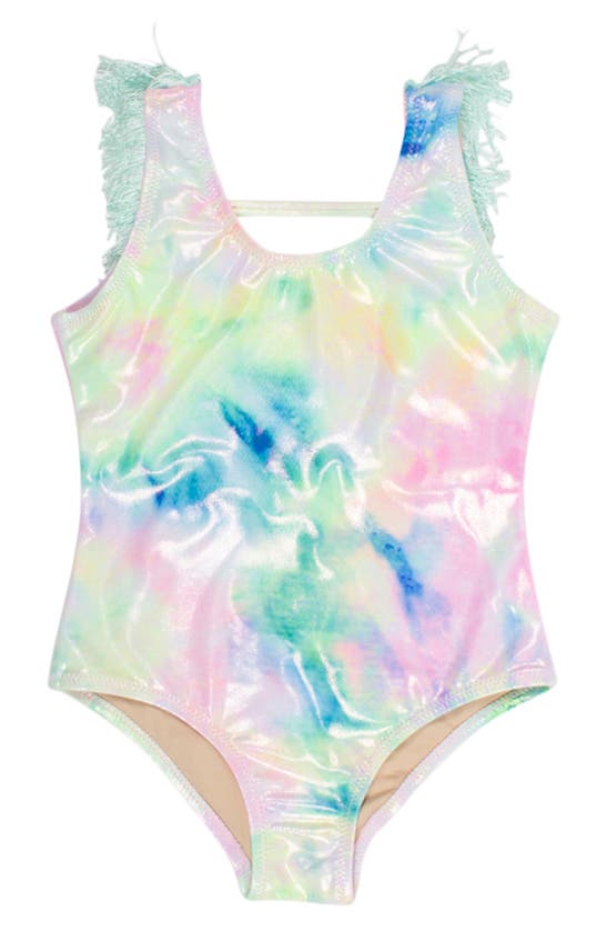 Shop Shade Critters Kids' Neon Dye Shimmer Fringe One-piece Swimsuit In Pink Multi