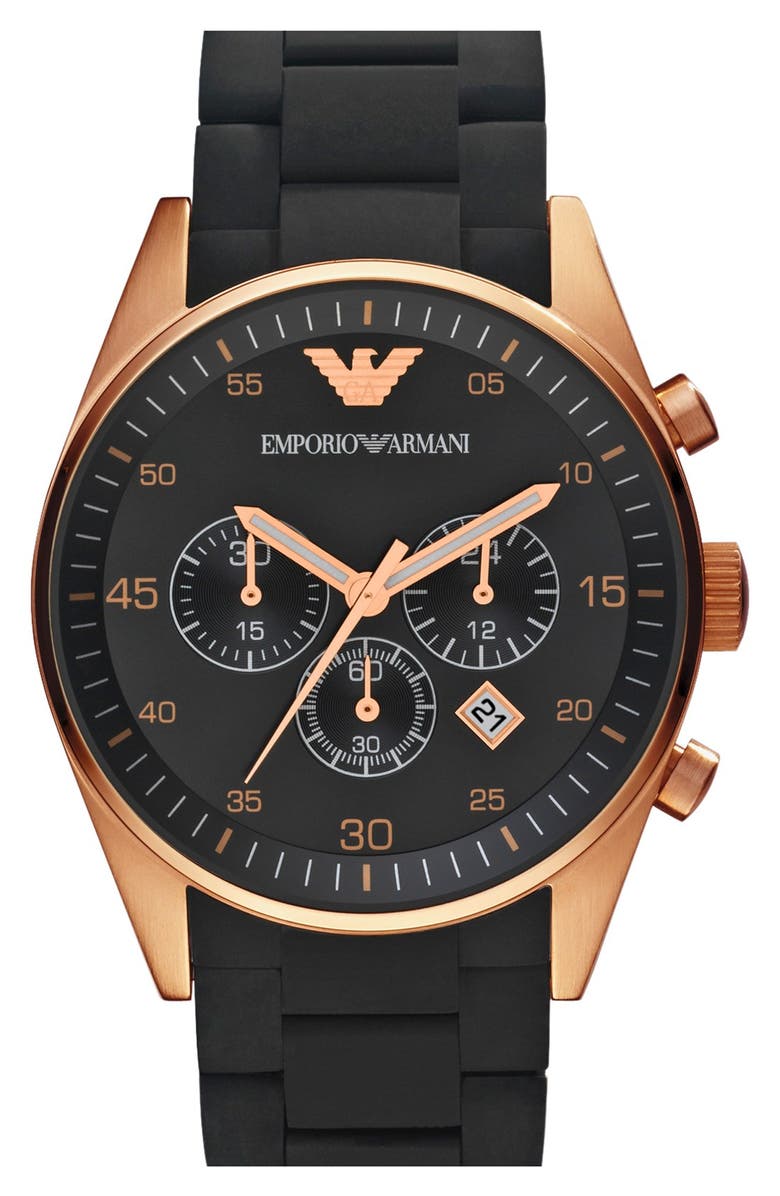 Emporio Armani Rose Gold Plated Silicone Strap Watch, 43mm | Nordstrom