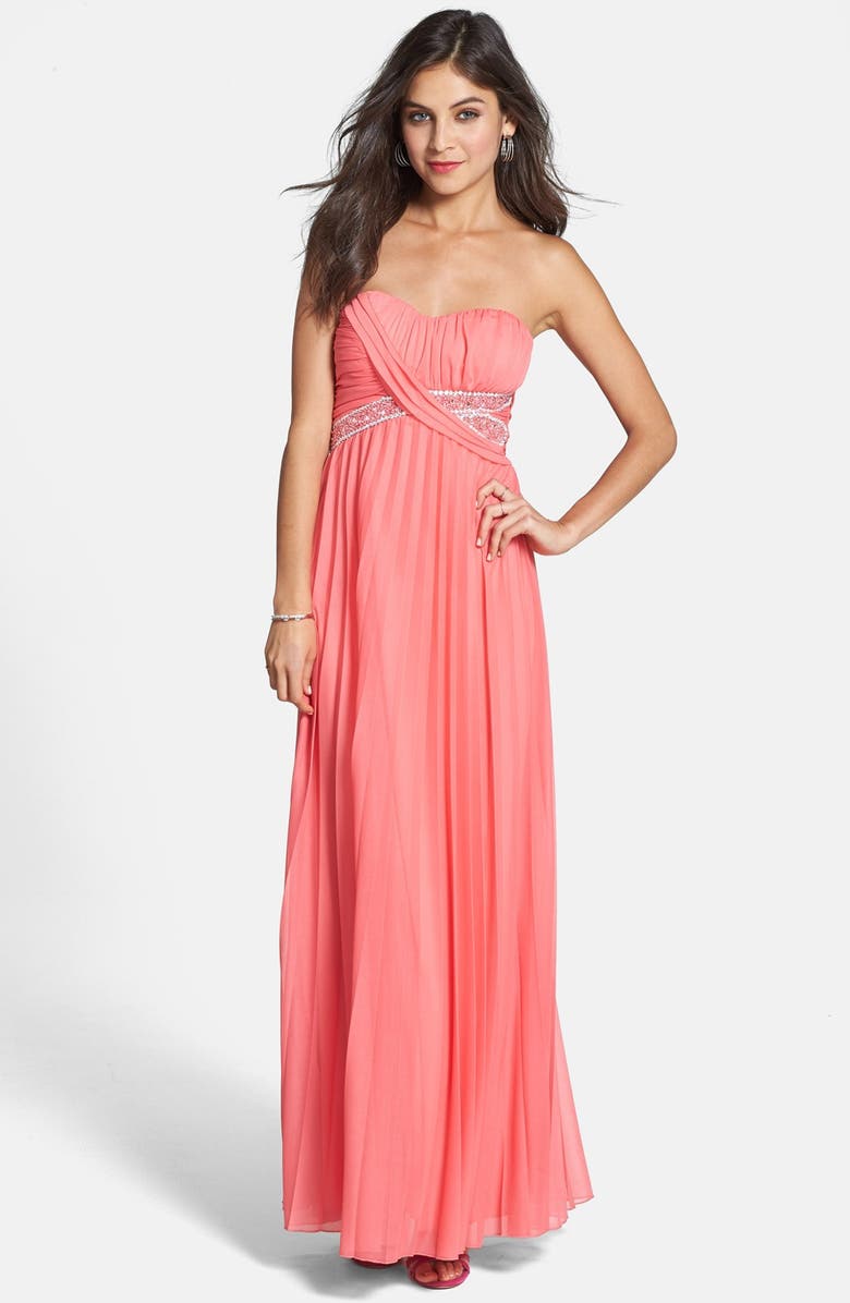 Way-In Embellished Pleat Strapless Gown (Juniors) | Nordstrom