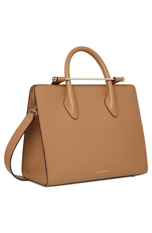 Shop Strathberry Midi Leather Tote In Caramel