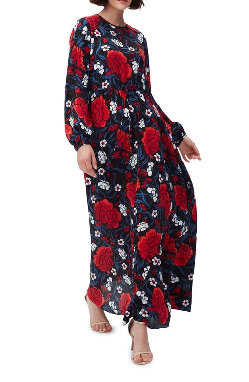 DVF Sydney Rose Print Long Sleeve Maxi Dress in Forb Fruit Fhfbf