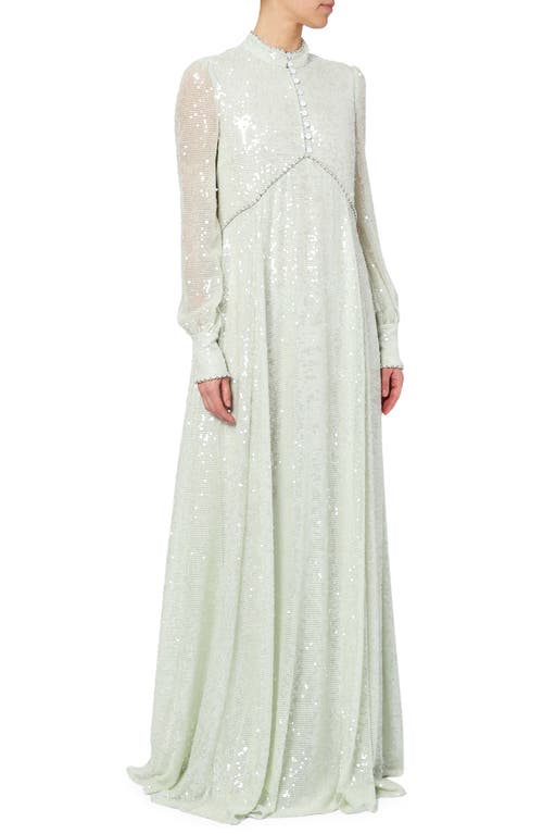Erdem Justine Sequin Embellished Long Sleeve Gown in Mint