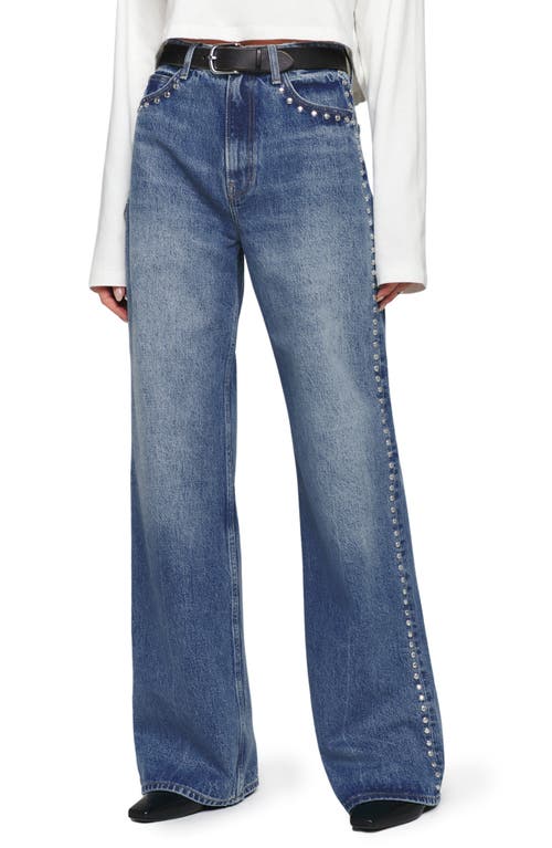 Shop Reformation Cary Studded High Waist Slouchy Wide Leg Jeans In Chesapeake Studded