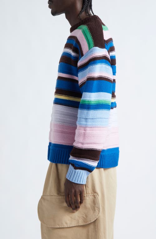 Shop Jw Anderson Stripe Merino Wool Crewneck Sweater In Blue/multi