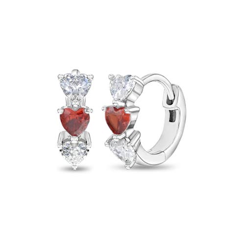 In Season Jewelry Cascading Cubic Zirconia Heart Hoop In Red