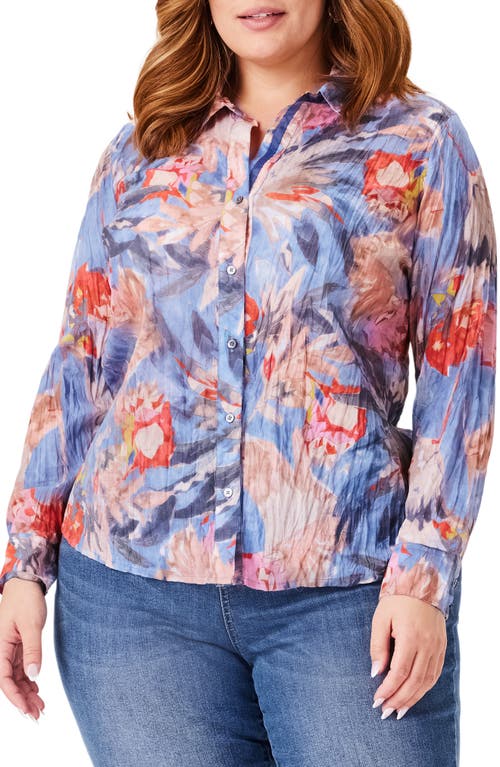 NIC+ZOE Dreamscape Crinkle Button-Up Shirt Blue Multi at Nordstrom,