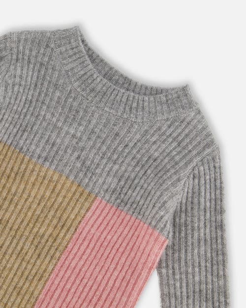 Shop Deux Par Deux Little Girl's Colorblock Sweater Dress Gray, Golden And Pink In Color Block