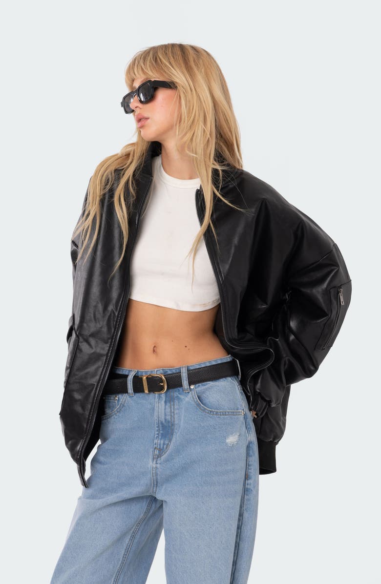 EDIKTED Oversize Faux Leather Bomber Jacket Nordstrom