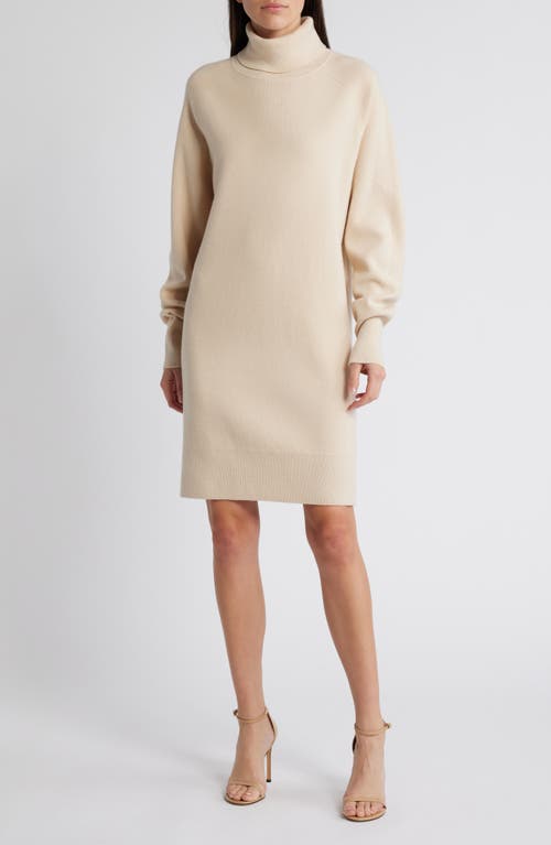 Shop Hugo Boss Boss Felindale Turtleneck Long Sleeve Wool & Cashmere Sweater Dress In Bisque