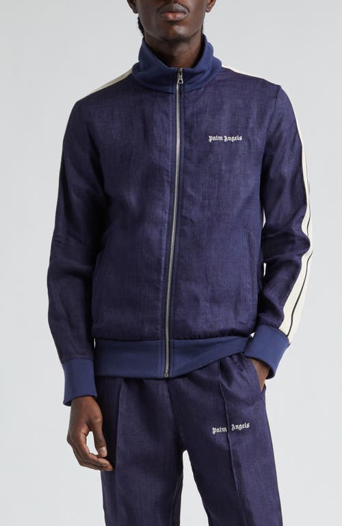 Palm Angels Classic Logo Linen Track Jacket Navy Blue at Nordstrom,