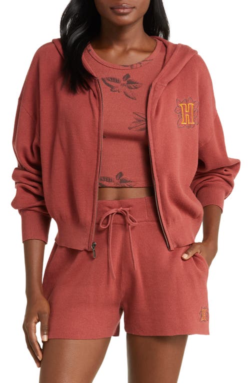 HONOR THE GIFT Jacquard Zip-Up Cotton Hoodie in Brick