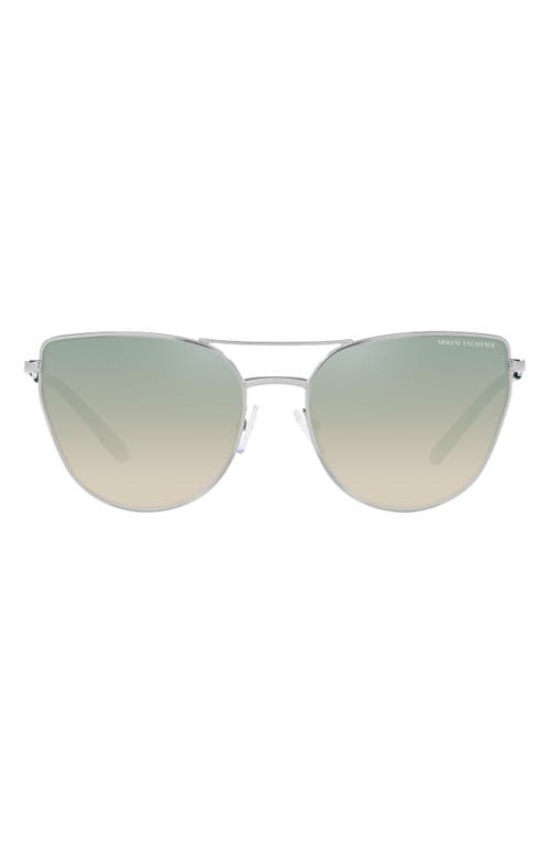 56mm Gradient Mirrored Cat Eye Sunglasses in Shiny Silver
