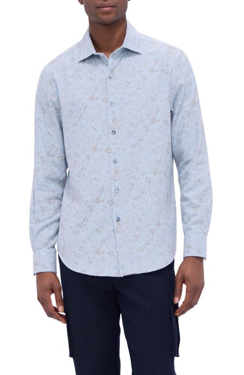 Shop Bugatchi Axel Shaped Fit Abstract Floral Print Button-up Shirt In Dusty Blue