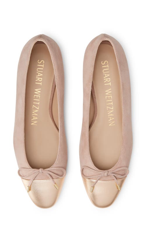 Shop Stuart Weitzman Sleek Cap Toe Bow Flat In Fawn/ballet Leather