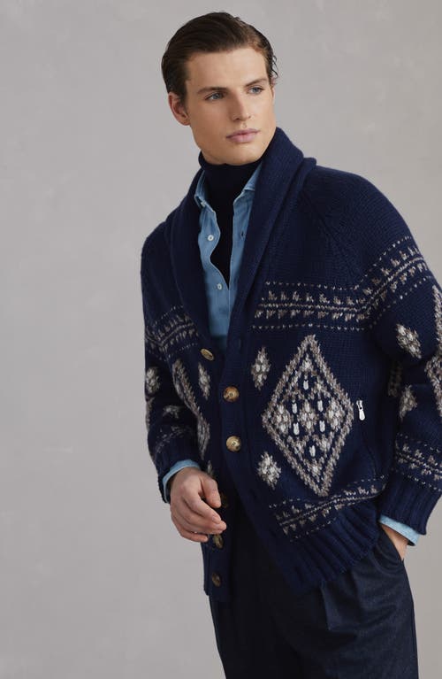 Shop Brunello Cucinelli Cashmere Jacquard Cardigan In Indigo