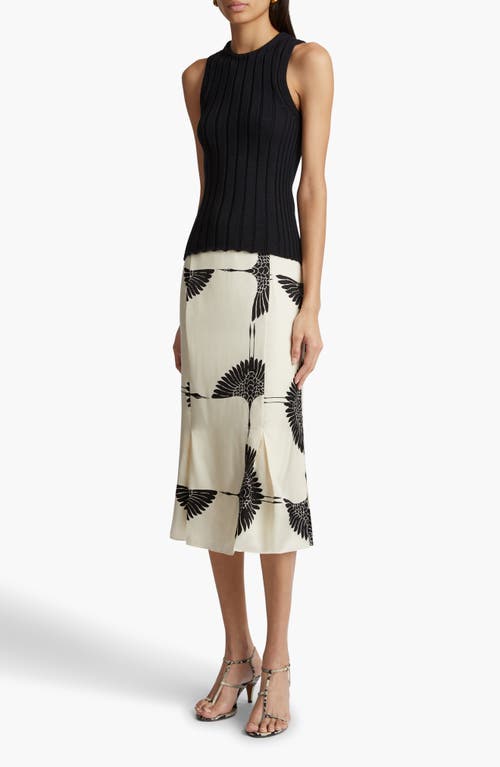 Shop Khaite Levy Crane Print Pleated Cupro Skirt In Cream/black