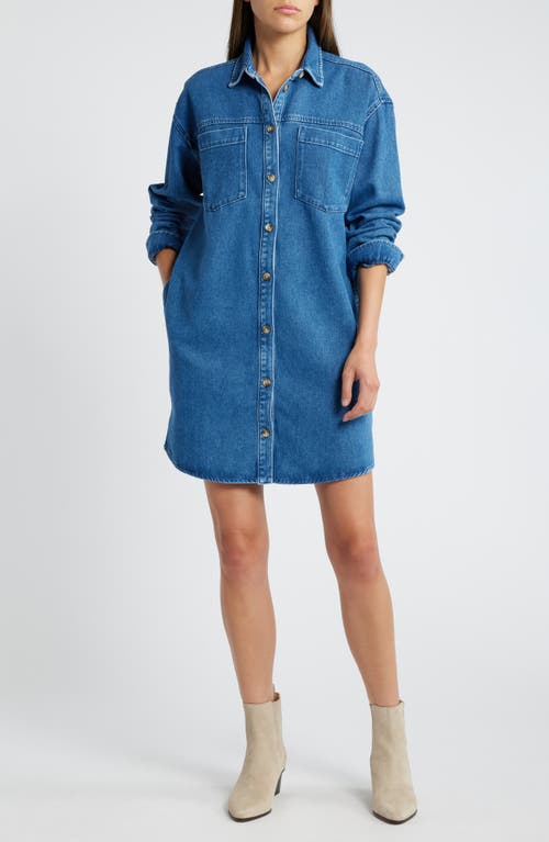 Shop Treasure & Bond Long Sleeve Denim Shirtdress In Medium Wash