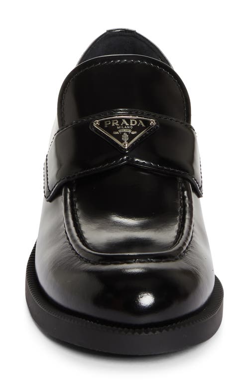 Shop Prada Triangle Logo Patent Leather Loafer In Nero