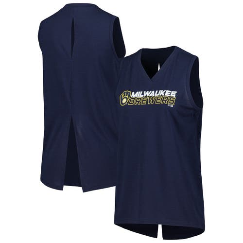 Women's Levelwear Navy Milwaukee Brewers Paisley Chase V-Neck Tank Top