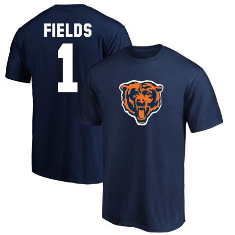 Men's Majestic Threads Justin Fields Cream/Navy Chicago Bears Vintage Player Name & Number 3/4-Sleeve Fitted T-Shirt Size: Medium